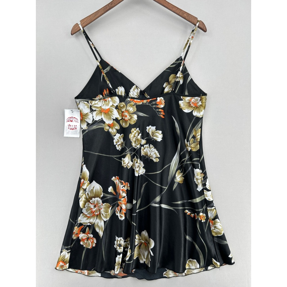 Black Floral Satin Slip Dress V-Neck Adjustable Straps Womens Medium - Picture 12 of 16